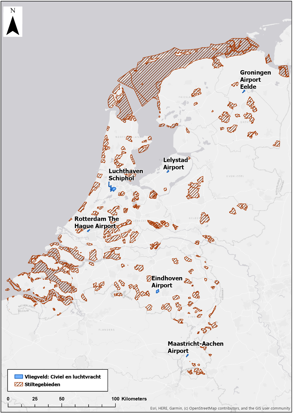 Figuur 6.5 Stiltegebieden in Nederland (Bron: Atlas van de Leefomgeving, 2019, Stiltegebieden) Stiltegebieden in Nederland (Bron: Atlas van de Leefomgeving, 2019, Stiltegebieden)